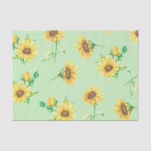 Faded Green Sunflowers Floral Decoupage Tissue Paper