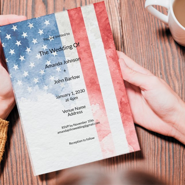 Faded Grunge American Flag Minimalist Wedding Invitation (Faded Grunge American Flag Wedding Invitation)