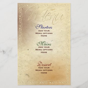 Faded Ivory Embossed Effect Menus by Hakonart at Zazzle