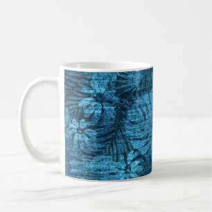 Faded jeans with tropical leaves pattern coffee mug