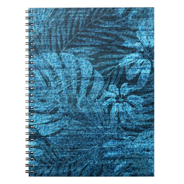 Faded jeans with tropical leaves pattern notebook (Front)