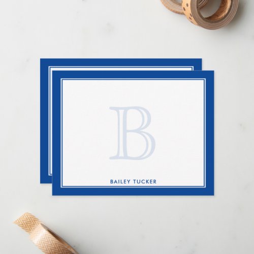 Faded Monogram Blue  White Personal Professional Note Card