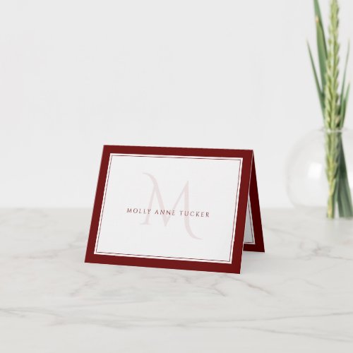 Faded Monogram Chic Dark Red Personal Professional Note Card