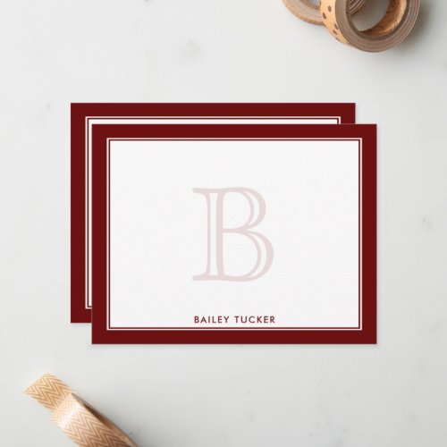 Faded Monogram Dark Red Personal Professional Note Card