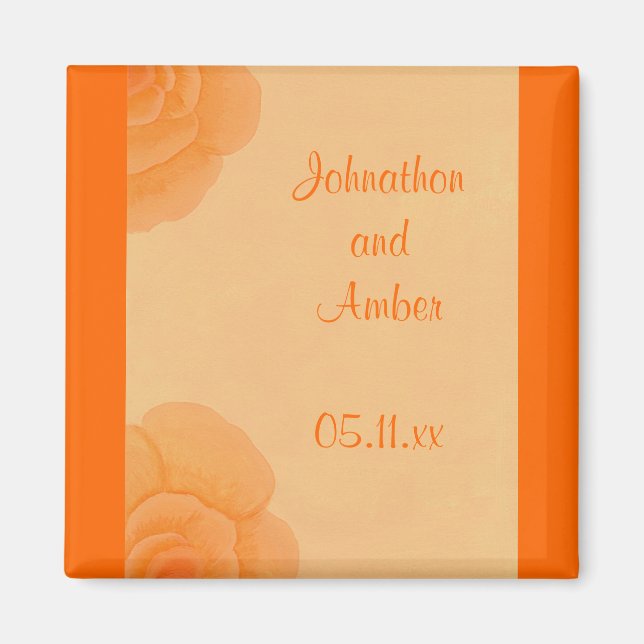 Faded Orange Roses Save the date Wedding Magnets (Front)