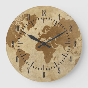 Faded Parchment World Map Large Clock