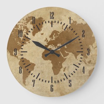 Faded Parchment World Map Large Clock by Hakonart at Zazzle