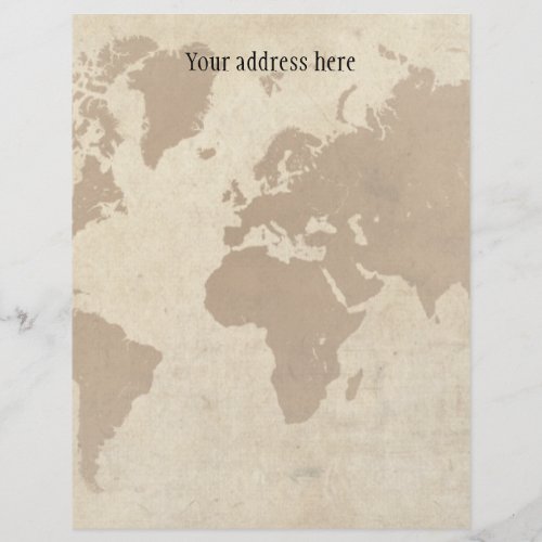 Faded Parchment World Map Letterhead
