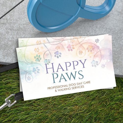 Faded pastel Watercolor Paw Prints Business Card