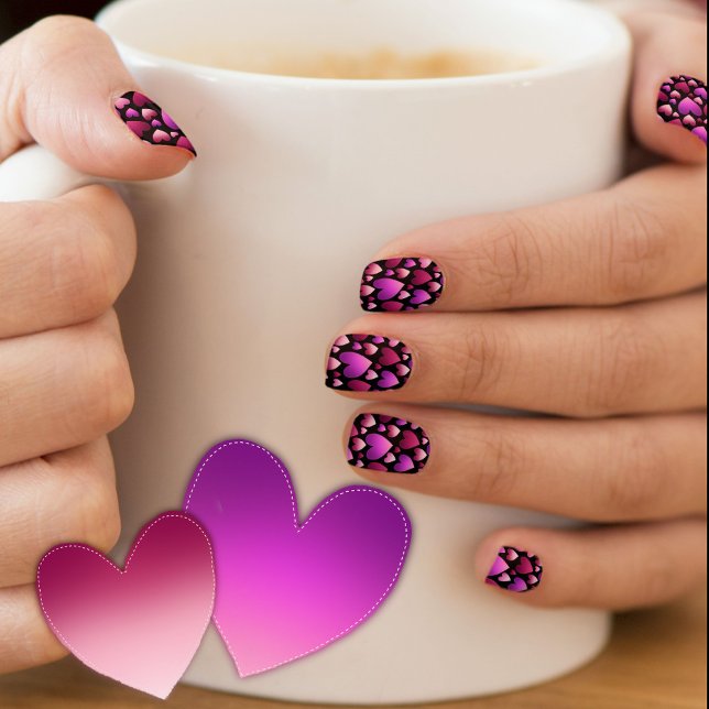 Faded patched heart pattern on black Minx Nail Art (Creator Uploaded)