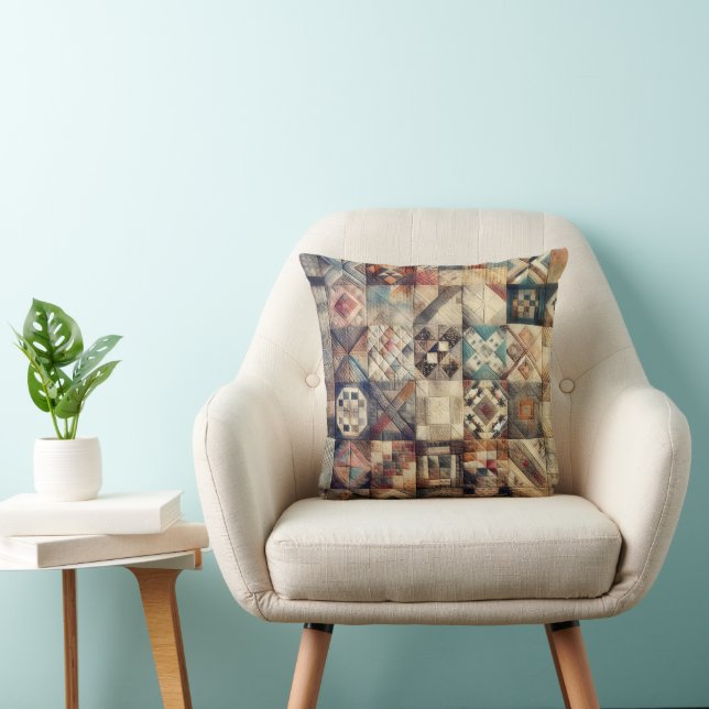 Faded Patchwork Quilt Design Throw Pillow (Chair)