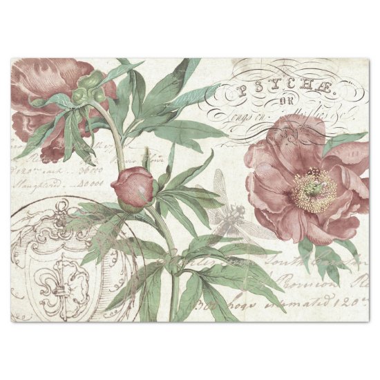 FADED PEONIES VINTAGE TISSUE PAPER