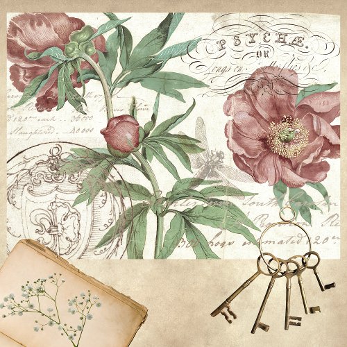 FADED PEONIES VINTAGE TISSUE PAPER