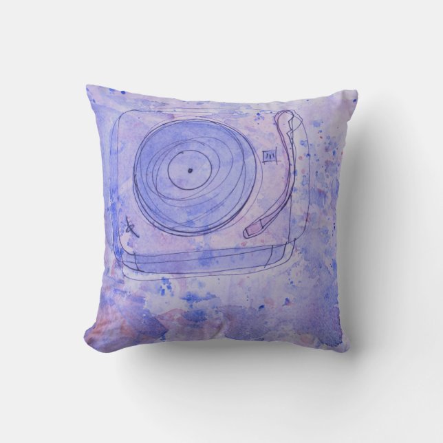 Faded Phonograph Watercolor Print Throw Pillow (Front)