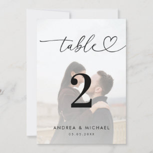 Faded Photo Elegant Heart Script 5x7 Table Number