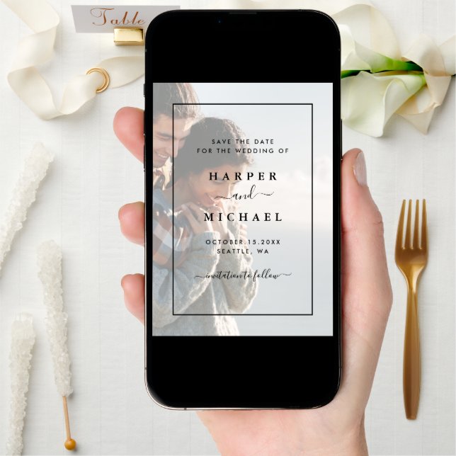 Faded Photo Elegant Wedding Save the Date Card (Front Digital)