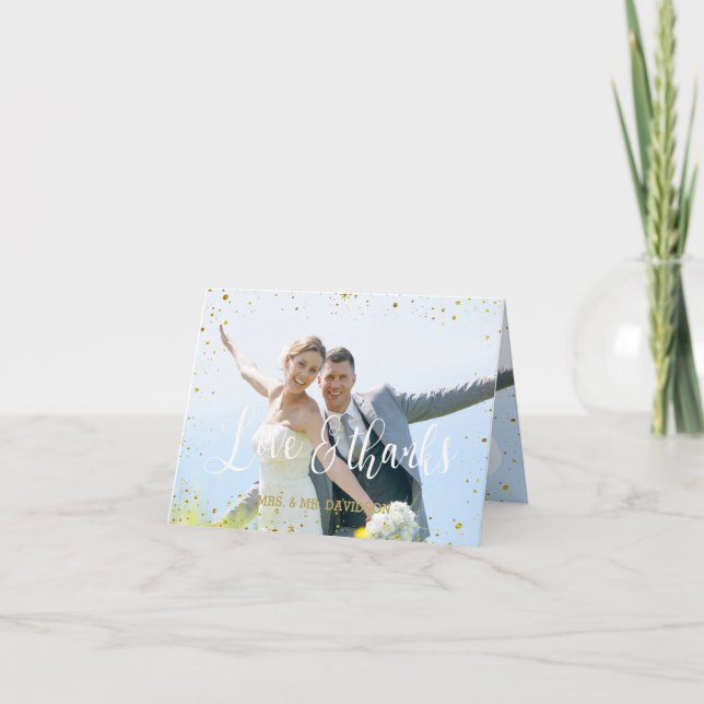 Faded Photo Geometric Gold Wedding Thank you Card (Front)