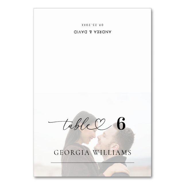 Faded Photo Heart Wedding Editable Guest Name Table Number (Front)