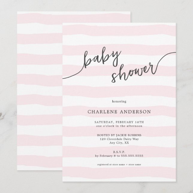Faded Pink Stripes Baby Shower Invitation (Front/Back)