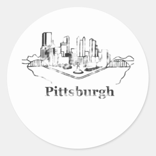 Faded Pittsburgh City Skyline Logo Classic Round Sticker