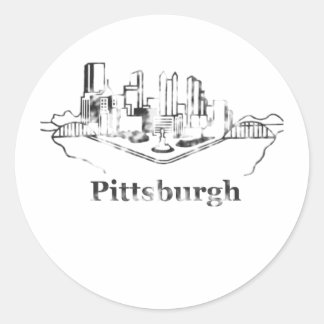 Faded Pittsburgh City Skyline Logo Classic Round Sticker