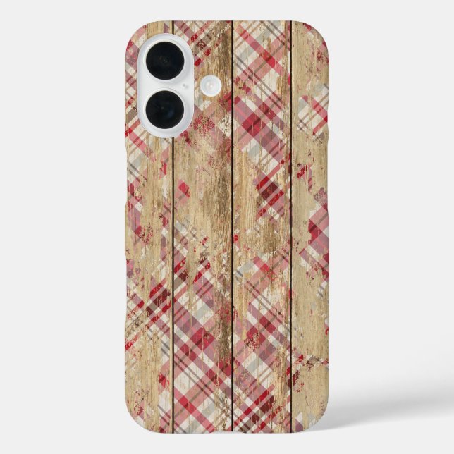 Faded Plaid Pattern On Wood Case-Mate iPhone Case (Back)