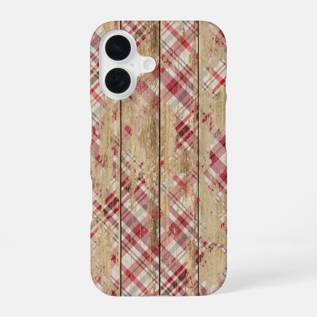 Faded Plaid Pattern On Wood Iphone Case (Back)