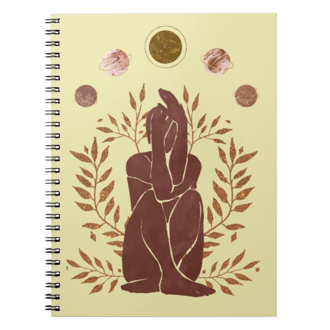 Faded planets man plants thinking leaves moon  notebook (Front)