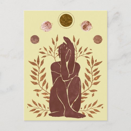 Faded planets thinking man gold wreaths moon postcard