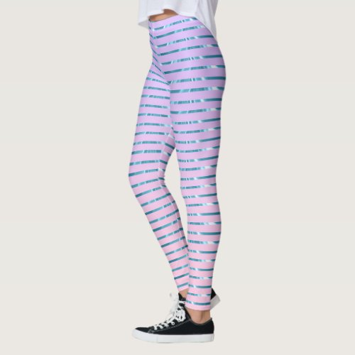 Faded purple and pink ombre blue stripes leggings