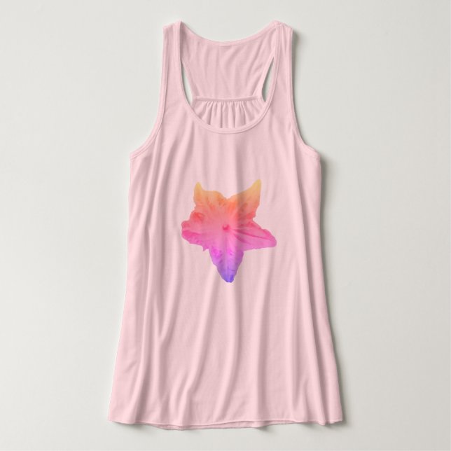 Faded Rainbow Cucumber Flower on a Pink Racerback Tank Top (Design Front)
