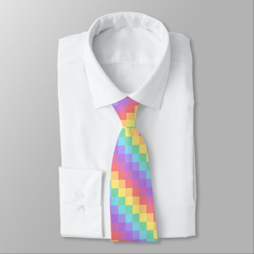 Faded Rainbow Diagonal Checkerboard LGBT Pride Neck Tie