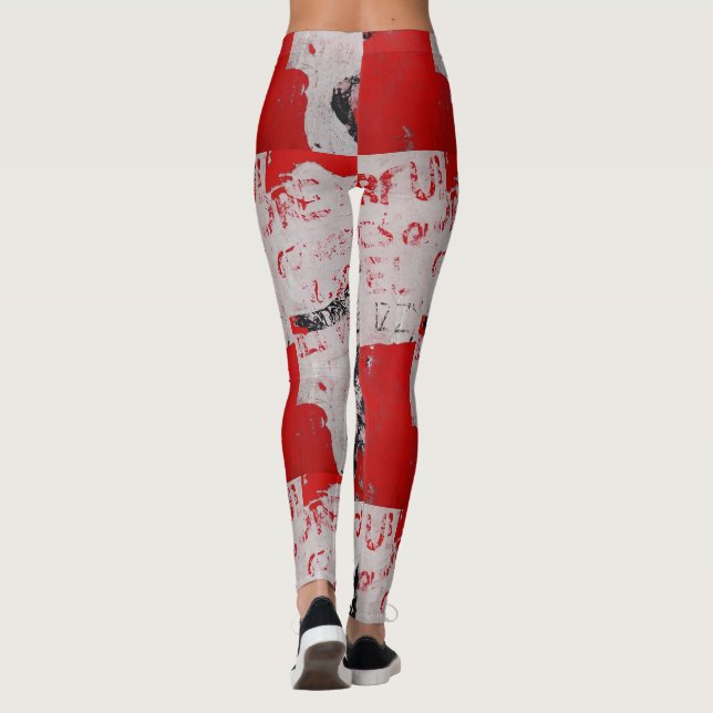 Faded Red and White Graffiti with African Stencil Leggings (Back)