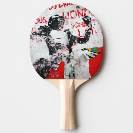 Faded Red and White Graffiti with African Stencil Ping Pong Paddle