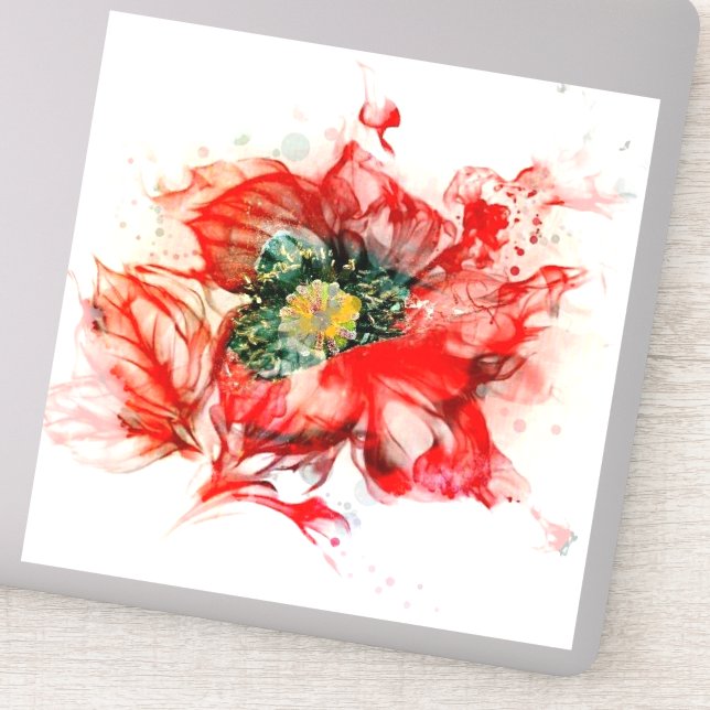 Faded Red Watercolor Macro Abstract Floral Blossom Sticker (Detail)