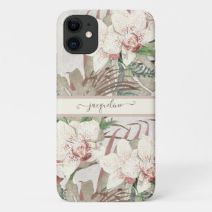 Faded Retro Blush Orchid Floral Tropical Palm Leaf iPhone 11 Case