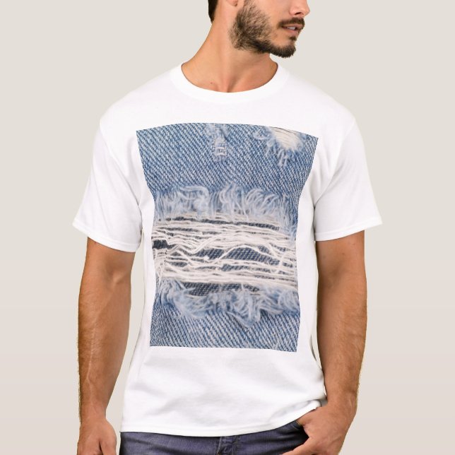 Faded Ripped Jeans Texture T-Shirt (Front)