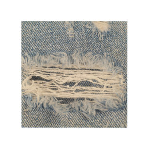 Faded Ripped Jeans Texture Wood Wall Art