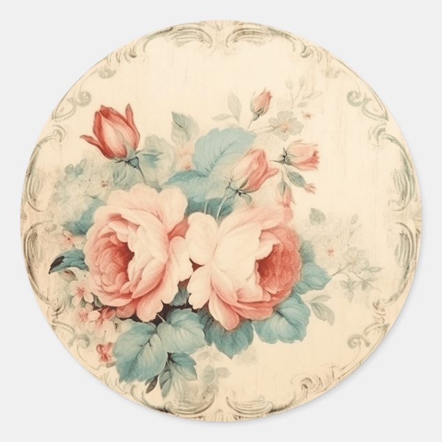 Faded Romance, Shabby Chic Classic Round Sticker (Front)