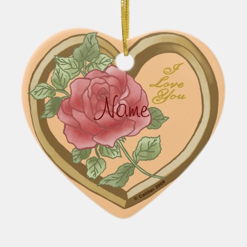 Faded Rose Bevel Heart Ceramic Ornament