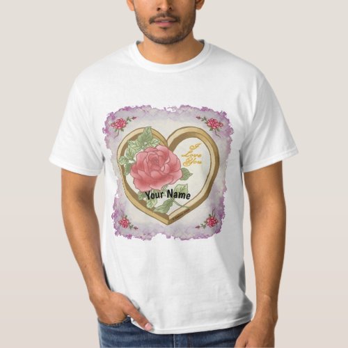 Faded Rose Bevel Heart custom name T_Shirt