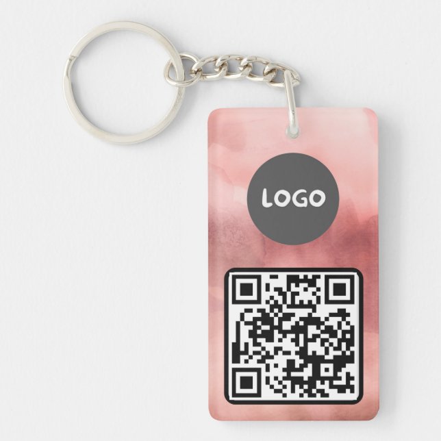 Faded Rose Pink Business Logo & QR Code Keychain (Front)