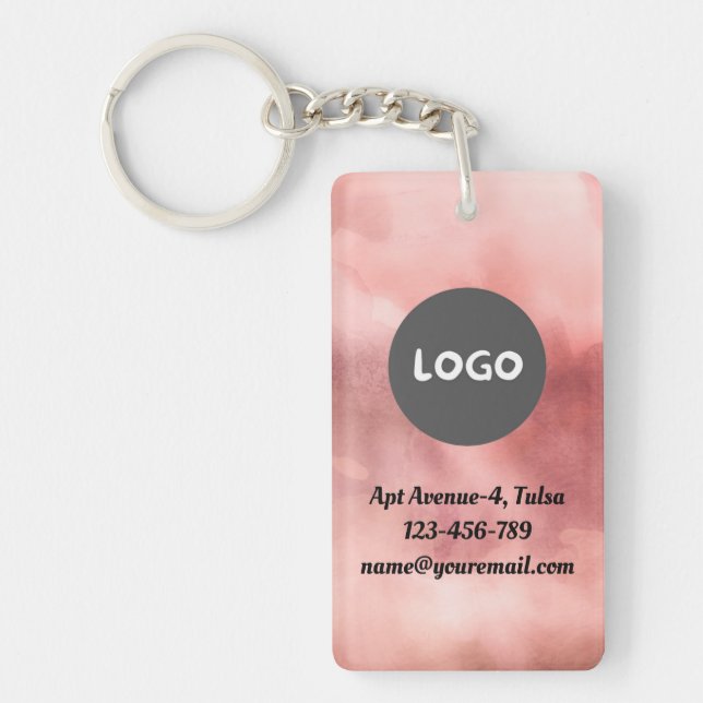 Faded Rose QR Code & Business Logo Double-Sided Keychain (Front)