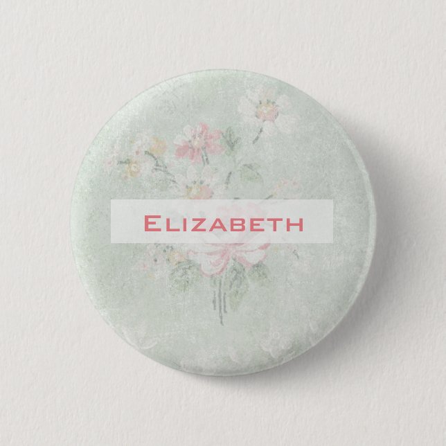 Faded Roses Shabby Vintage Design Personalized Button (Front)