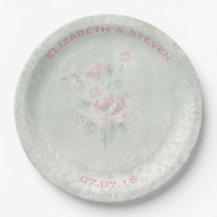 Faded Roses Shabby Vintage Design Wedding Paper Plates