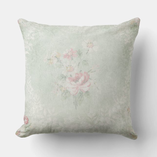 Faded Roses Vintage Design Throw Pillow (Front)