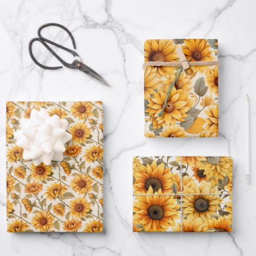 Faded Rustic Pressed Sunflowers Watercolor Design Wrapping Paper Sheets