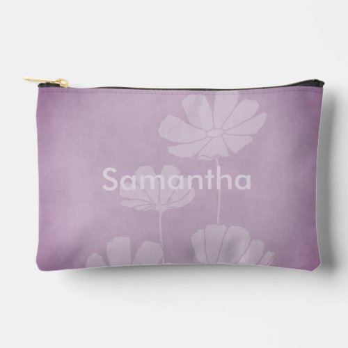Faded Silhouette of Cosmos Flowers on Lilac Purple Accessory Pouch