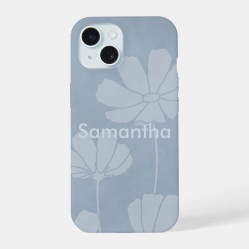 Faded Silhouette of Cosmos Flowers on Pale Blue iPhone 15 Case