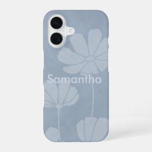 Faded Silhouette of Cosmos Flowers on Pale Blue iPhone 16 Case